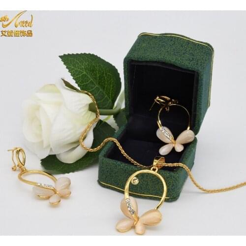 ANIID Flower Earring And Necklace Set Zircon Indian Jewellery Bridal Stainless Steel Women Gold Plated Jewelry Wedding