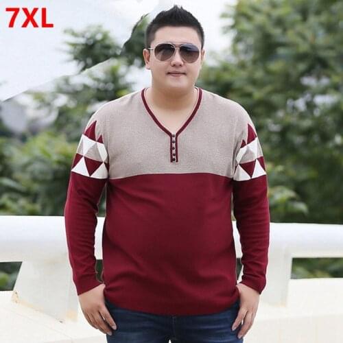 Sweater large size male v-neck plus size XL long-sleeved simple stitching sweater super big extra large Sweater