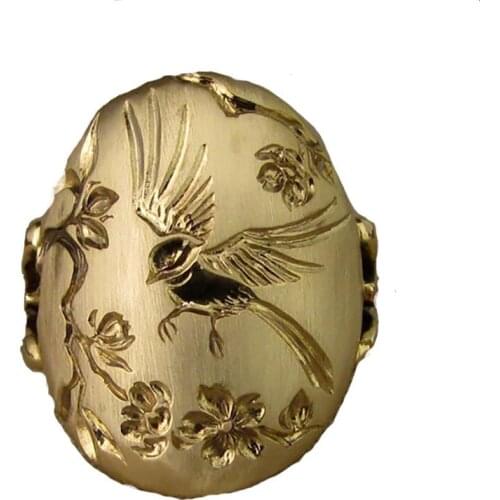 Vintage Tree and Flying Birds Ring Gold Filled Romantic Big Ellipse Ring Women Bands Finger Ring Engagement Jewelry