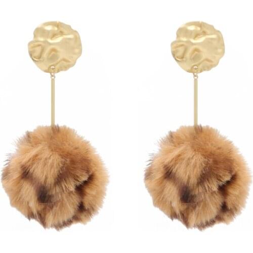 Badu Mink Fur Drop Earrings for Women Hairball Metal Golden Earrings Artificial Rabbit Fur Dangle Earring 2020 Fashion Jewelry