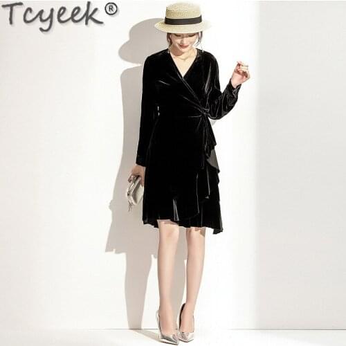 Quality High Black Silk Dress Woman Elegant Midi Dresses for Women Long Sleeve Spring Autumn Clothes Vestidos LW55998855