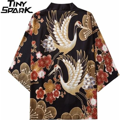 Japanese Kimono Jacket Retro Floral Crane Harajuku 2020 Hip Hop Men Japan Streetwear Jacket Summer Thin Clothing Loose Kimono