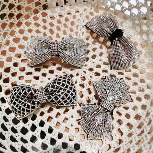 Full Rhinestone Bow Hairpin For Women Girls Spring Clip Black Hair Clips Crystal Elegant 2021 New Fashion Hair Accessories