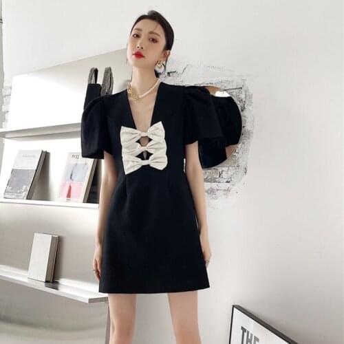 ZCSMLL Vintage Gentle Temperament Sweet Black and White Puff Sleeve Korean Fashion Niche Women Dress Summer Autumn Tide