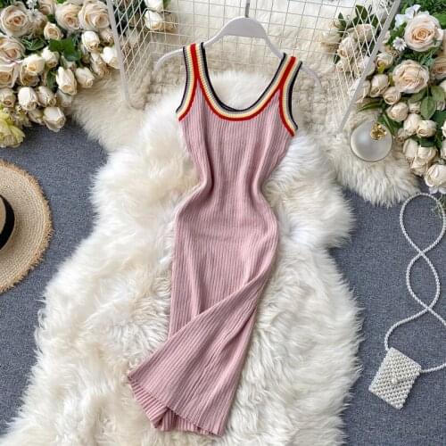 Teeuiear 2020 sexy patchwork Slim Bodycon Knitted short Dress tank sundress Summer Party casual Women knit sheath Club dresses