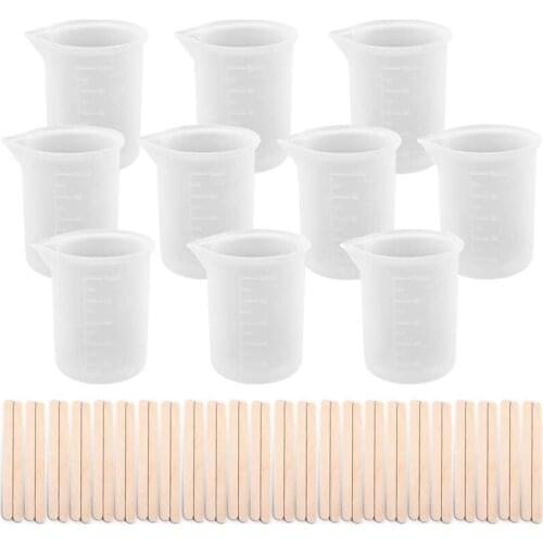10Pcs 100 Ml Silicone Measuring Cups for Resin Non-Stick Mixing Cups Tools with 50Pcs Stir Stick for DIY Jewelry Making