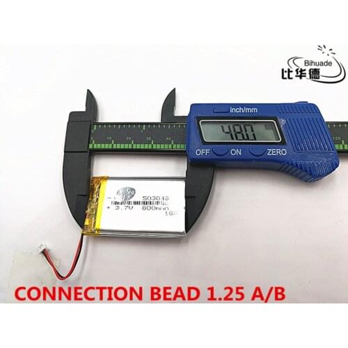 2pcs/lot CONNECTION BEAD 1.25 A/B 3.7V 800mAH 503048 Polymer lithium ion / Li-ion Rechargeable battery for DVR,GPS,mp3,mp4