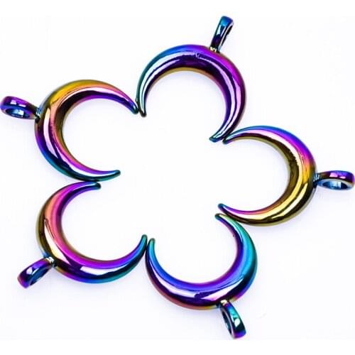 2X New Rainbow Color Alloy Charms Necklace Moon Pendant For Bracelet Jewelry Earrings R112