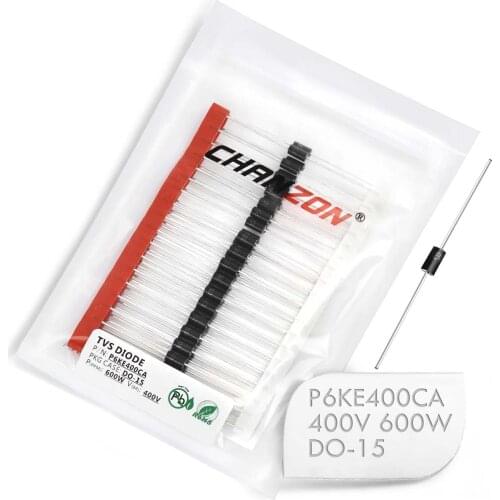 50 Pcs) TVS Diodes P6KE400CA 600W 400V DO-15 (DO-204AC) Axial Bidirectional Channel 600 Watt 400 Volt