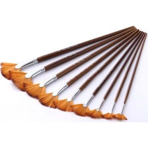 9pcs/set Watercolor Oil Painting Fishtail Fan Shaped Painting Brush