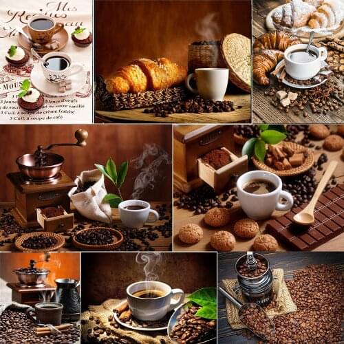 Huacan Diamond Embroidery Cross Stitch Coffee Cup Mosaic Diamond Painting Full Square Scenery Beadwork Home Decor