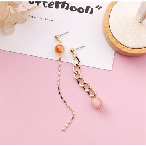 3*Korean Simple art Beads Chain Asymmetric style earrings Accessories Fashion ladies Brincos metal Tassel Earrings Jewelry gifts