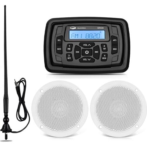 Waterproof Marine Stereo Bluetooth Boat Audio FM AM Car MP3 Player+4" Marine Speaker+Radio Antenna For Golf Cart UTV Motorcycle