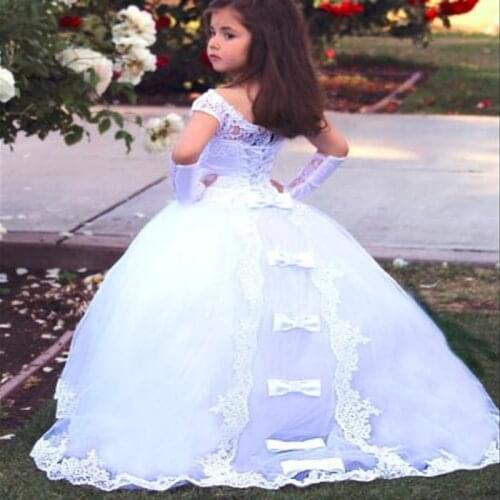 White Flower Girl Dresses Tulle Princess Girl Dress Sleeveless Custom Made Pageant Gowns Fluffy Lace For Girls Communion Dresses