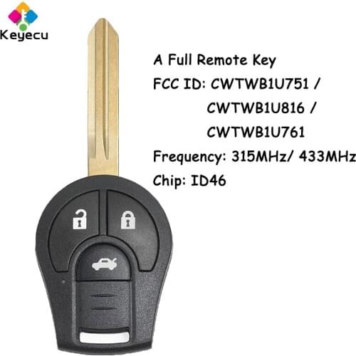 KEYECU Remote Head Car Key With 3 Buttons for Nissan March Qashqai Sunny Sylphy Tiida X-Trail Cube March Fob CWTWB1U751 816 761