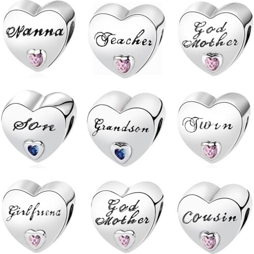 Authentic 925 Sterling Silver Charms heart son mother Beads Fit Original Pandora Charms Bracelet Necklace DIY Jewelry Making