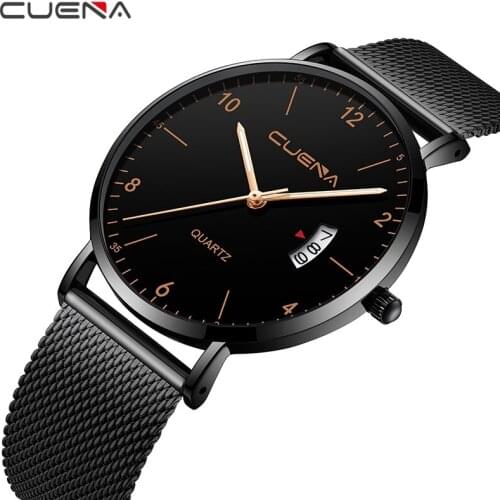 CUENA New November 2019 Creative Black Stainless steel Quartz Watches Men Simple Fashion Business Wristwatch Clock Male Relogios