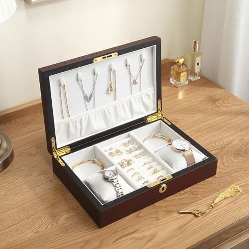 Casegrace Luxury Large Wood Jewelry Box Wooden Velvet Necklace Ring Earring Watch Organizer Jewellery Storage Case Casket