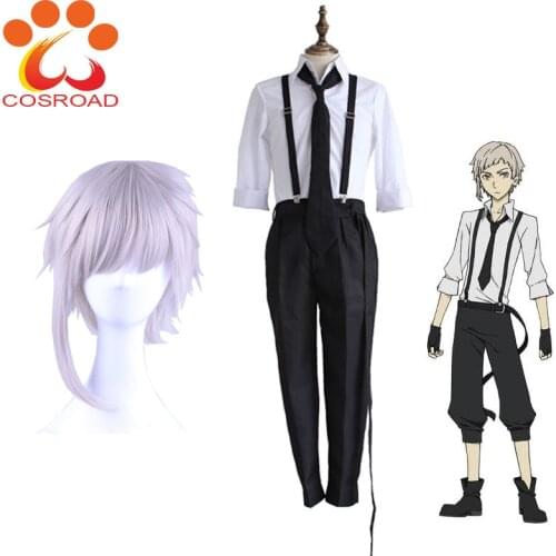 Cosroad Anime Bungo Stray Dogs Atsushi Nakajima Cosplay Costumes Wigs Shirts Pants Tie Gloves Set