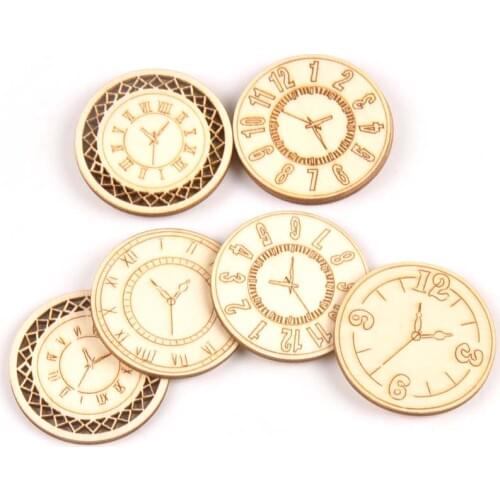 8pcs Mixed roundness clock Pattern Wooden Scrapbooking wood decoration for Handmade Accessory Sewing Home Decoration m2144