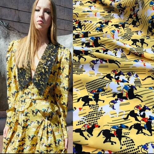 145cm*100cm designer fabric Early spring vacation style European million horse knight digital printing womens clothing fabric