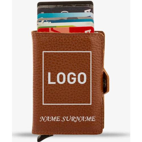 Customisable Automatic Pop-Up Leather Card Holder Tan with Two Mechanisms