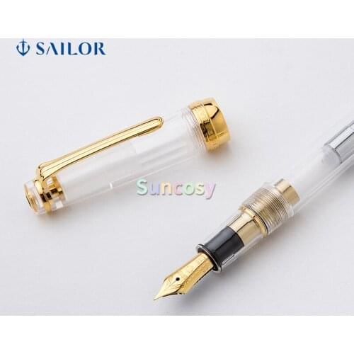 Sailor 11- 9096 9097 Large PG Flat Top Classic Pen,Professional Gear Transparent Gold/Silver Trim 14K Gold Fine Pt. Fountain Pen