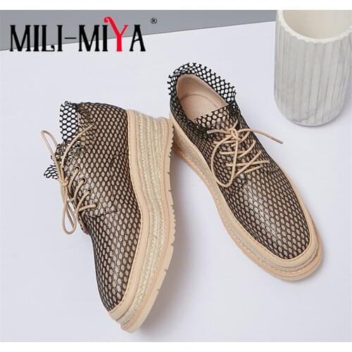 MILI-MIYA New Design Women Wedges Pumps Synthetic Material&Mesh Lace-Up Round Toe Fashion Street Shoes Size 34-40 For Ladies