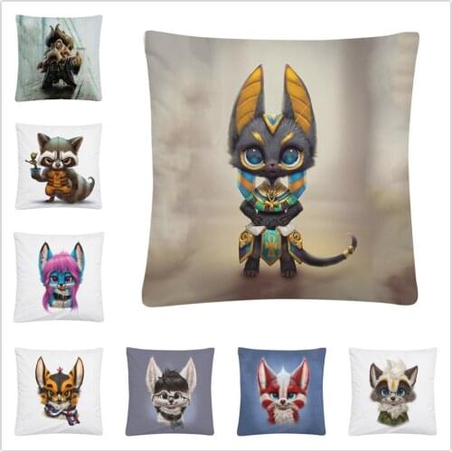 Fox/Leopard/Raccoon COS Human Pattern Soft Short Plush Cushion Cover Pillow Case for Home Sofa Car Decor Pillowcase45X45cm
