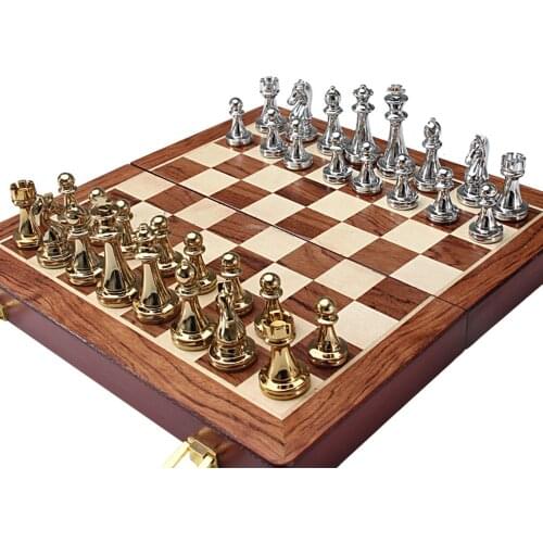 12 Inches Folding Wooden International Chess Handmade Portable Travel Chess Board Game Checkers Set Portable Board Games