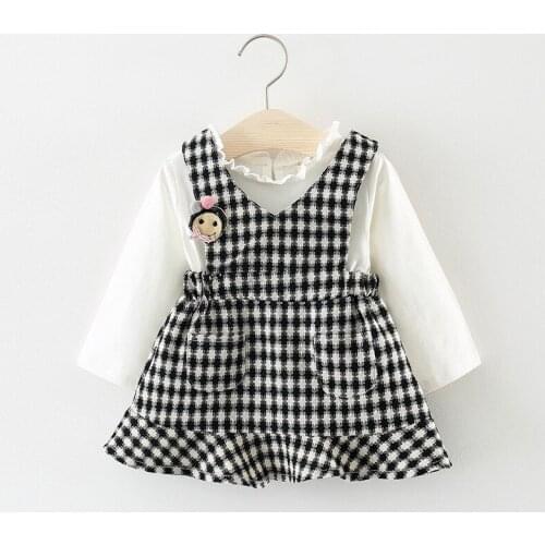 2019 Baby girls new autumn Dress Kids girls cute fake two pieces patchwork long sleeve plaid cotton Dress 1-2 Years
