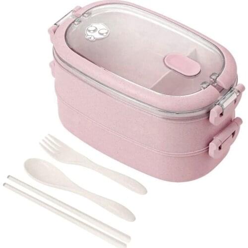 Lunch bento Box, 2-Layer Leak-Proof Poratable Lunch Box,Wheat Straw Ecological Bento Box for Adults and Children(Double