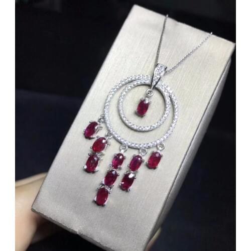 Cross style natural ruby necklace, multi color, 925 silver high-end color treasure