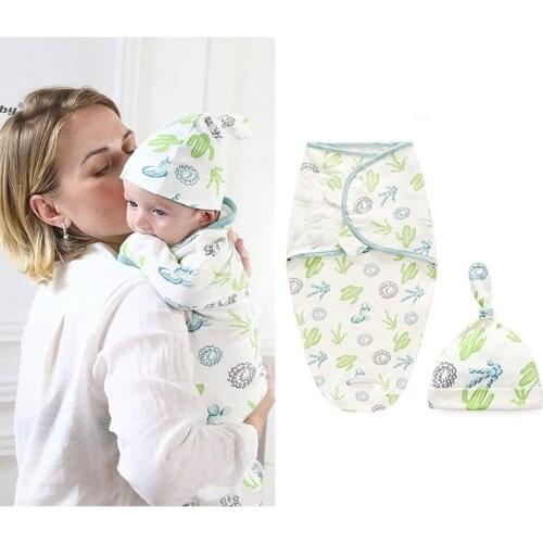 Newborn Swaddle Baby Cotton Sleeping Bag + Cap Suit Baby Wraper SetsCombination Packages Gift
