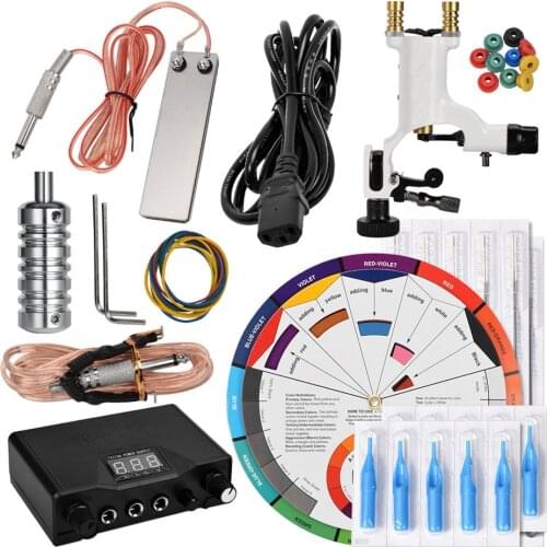 Complete Tattoo Kits Rotary Machine Clip Cord Foot Pedal Color Mixing Guide