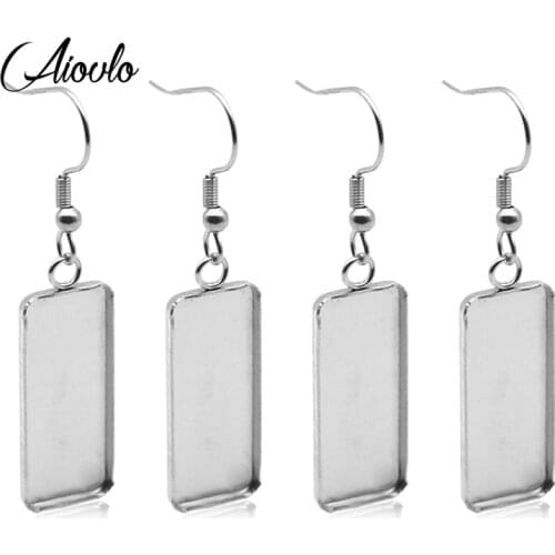 10pcs 10x25mm Dia Blank Rectangle Cabochon Earring Base Settings Diy Stainless Steel Earrings Findings Hooks Jewelry Findings