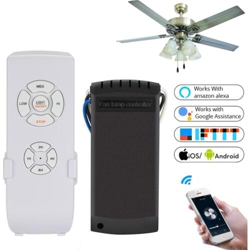 QIACHIP AC 110V 220V WIFI Smart Ceiling Fan APP Remote Timer and Speed Control Light Home Work with Amazon Alexa and Google Home