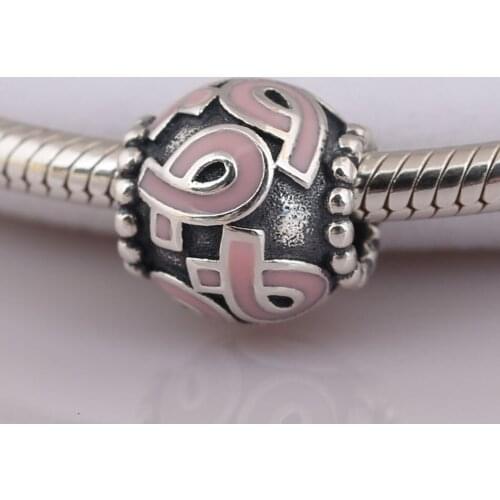 Authentic S925 Bead Pink Love Ribbon Charm fit Lady Bracelet Bangle DIY Jewelry