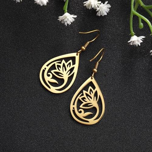 Sipuris Flower Korean Style Drop Earrings Stainless Steel Water Drop Dangle Earrings Jewelry Christmas Gift For Women Gold color
