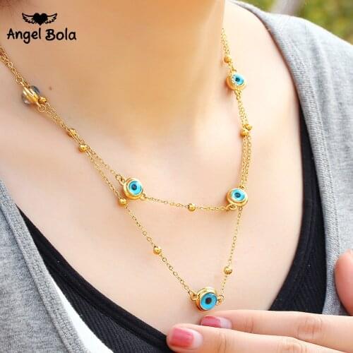 Blue Evil Eye Crystal Charm Allah Necklace for Women Muslim Jewelry 5 Turkish Blue Eye Necklace Gold Color Plated Never Faded