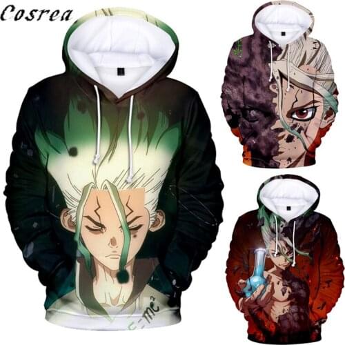 Anime Dr. Stone Senku Ishigami Cosplay Costume Hoodies Sweatshirts Mens Adult printed Hooded Pullover Streetwear Jacket Tops