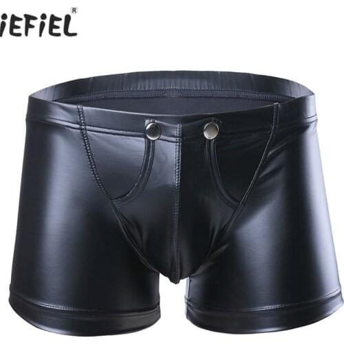 Sexy Mens Low-waisted Faux Leather Sissy Panties Boxer Underwear Shorts Bulge Pouch Lingerie Men Boxer Homme Slim Cut Underpants