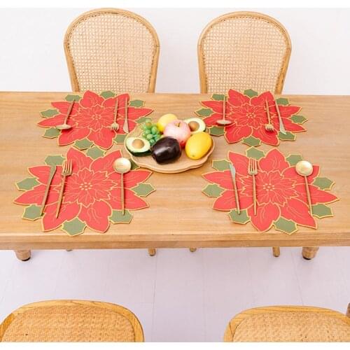 Table Runner Protective Reusable Fabric Flower Shaped Red Clear Texture Exquisite Christmas Fabric Tables Decor Placemats