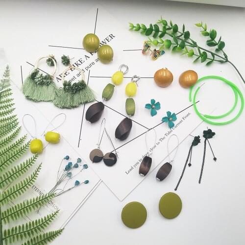 Fashion Green Series Earrings For Women Resin Wood Geometric Summer Jewelry Round Orange Ear Clip Long Tassel Drop Earrings