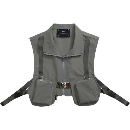 Mens Functional Tactical Waistcoat Zipper Vest Hiphop Men Sleeveless Multi Pocket Jacket Vest Unisex Techwear Streetwear Coats