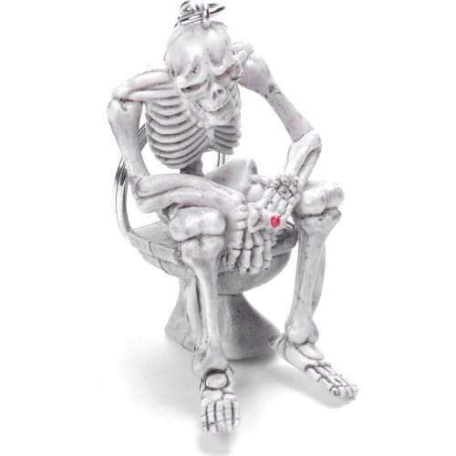 1pc Creative Skull Toilet Purse Bag Rubber Keychain Keyring Car Ornament Accessories Charm Pendant Funny Gifts Halloween Decor