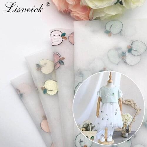 1meter135cm embroidered Peach patten mesh tulle soft lace fabric for girls clothes women dress Childrens clothing Tutu skirt
