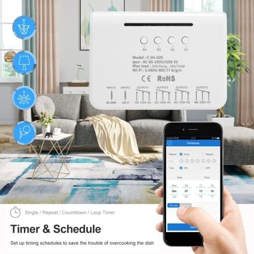 2x Alexa Google home APP Remote Control Internet Relay Switch Smart Home 12/24/220V 4CH wifi relay module eWeLink module switch
