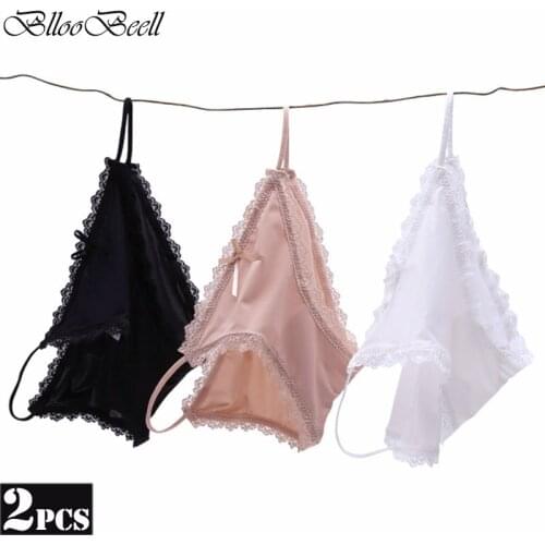BllooBeell 2pcs Ice Silk Womens Underwear Panties Low Waist Briefs Sexy Lace Bikini Girls Tanga Female Summer Ladies Lingerie