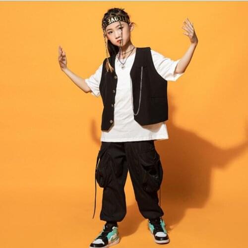 Kids Cool Hip Hop Clothing T Shirt Vest Tops Streetwear Harem Tactical Cargo Pants For Girl Boy Dance Costume 3 pcs